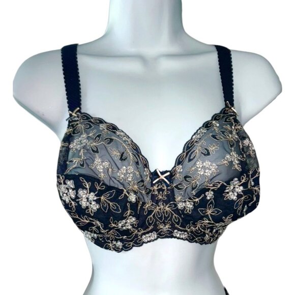 Elegant Embroidered Lace Bra With Underwire Support & Adjustable Straps Black - Picture 1 of 8